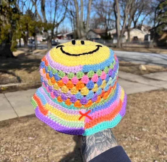 Pastel Smiley Random Rainbow Bucket Hat